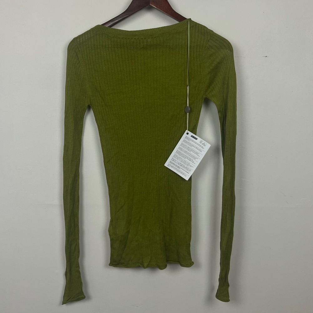 Rodebjer Malpe Sunny Lime Ribbed Knit Long Sleeve Top Green 2320118 Womens S - Picture 2 of 10